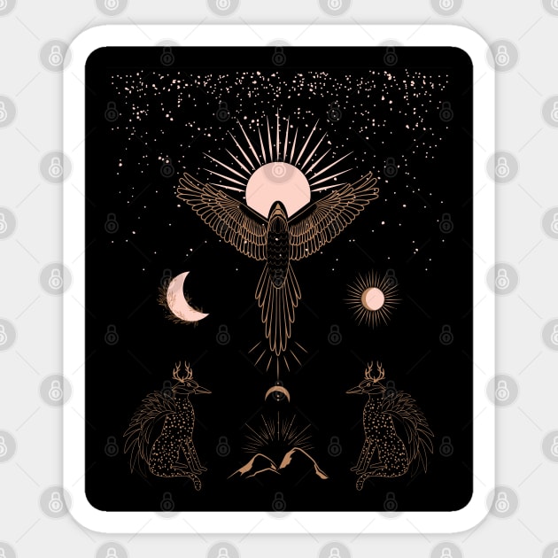 Collection of mythology and mystical illustrations in hand drawn style, fantasy animals, minimal art Sticker by Modern Art